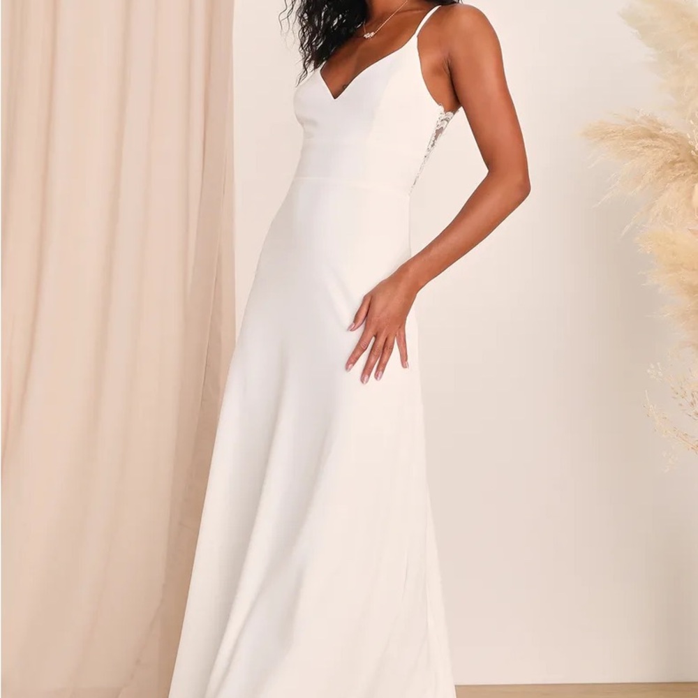 Lulu's Forever a Fairytale White Lace Sleeveless Maxi Dress NWT